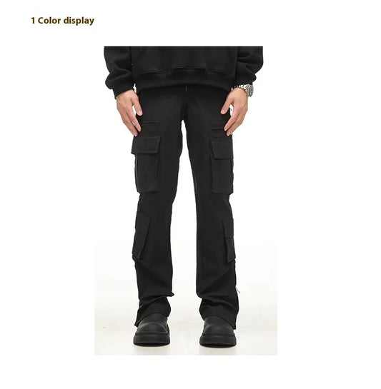 American Retro Multi-pocket Function Pants Wide Leg Black Cargo Pants
